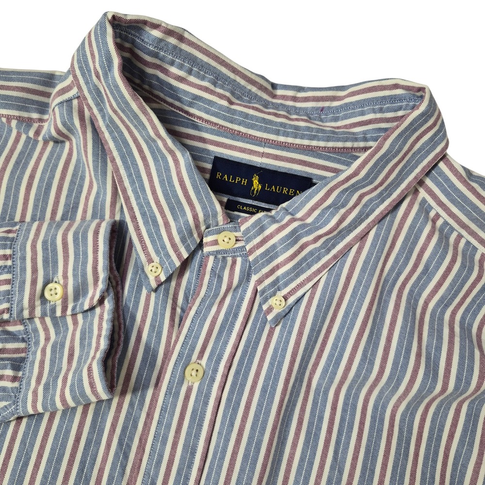 Ralph Lauren Button Down Shirt Mens 4XLT Blue Red Striped Classic Fit Oxford